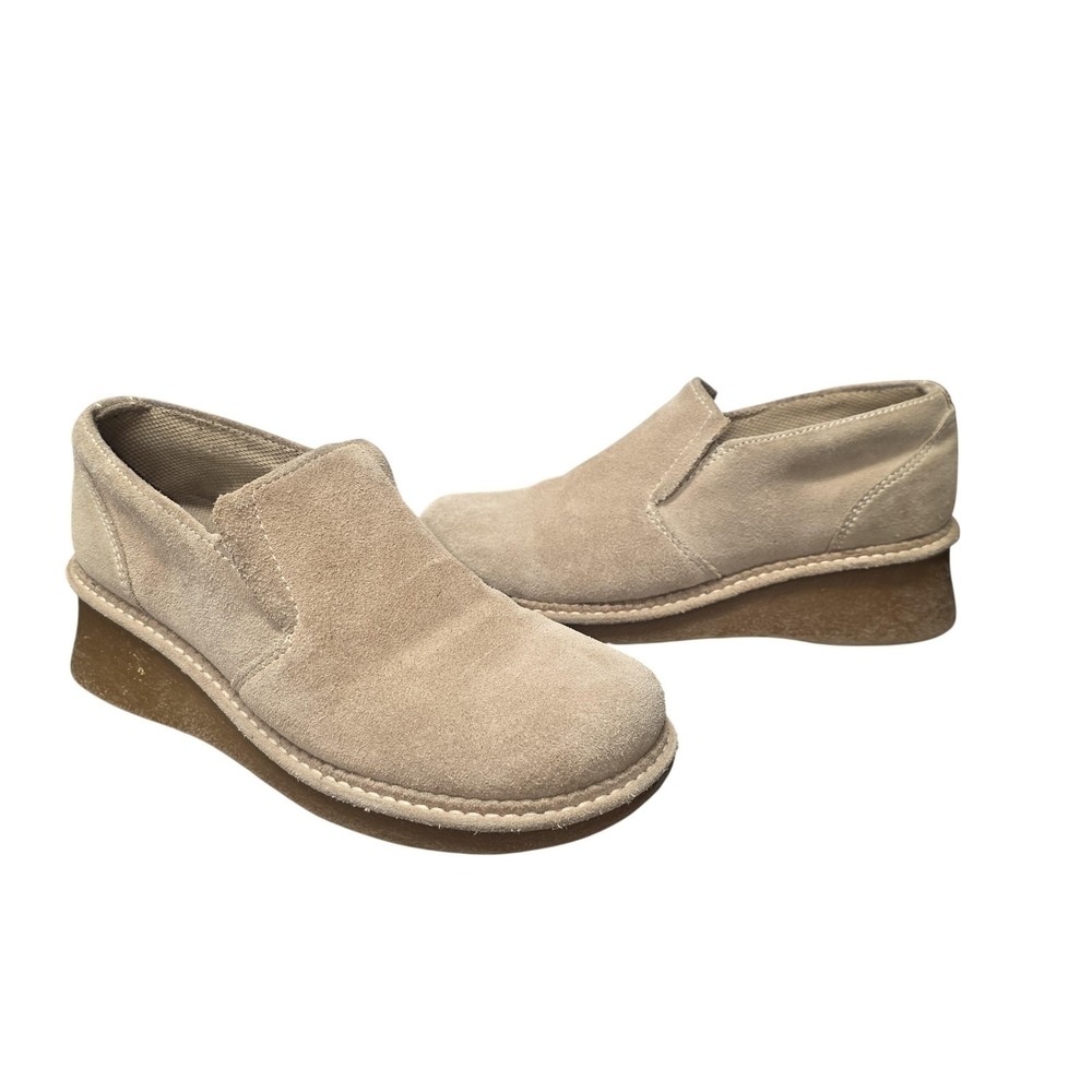 VTG Y2K American Eagle AEO 1977 Suede Clog Loafer Women 7 Beige Gum Sole Wedge